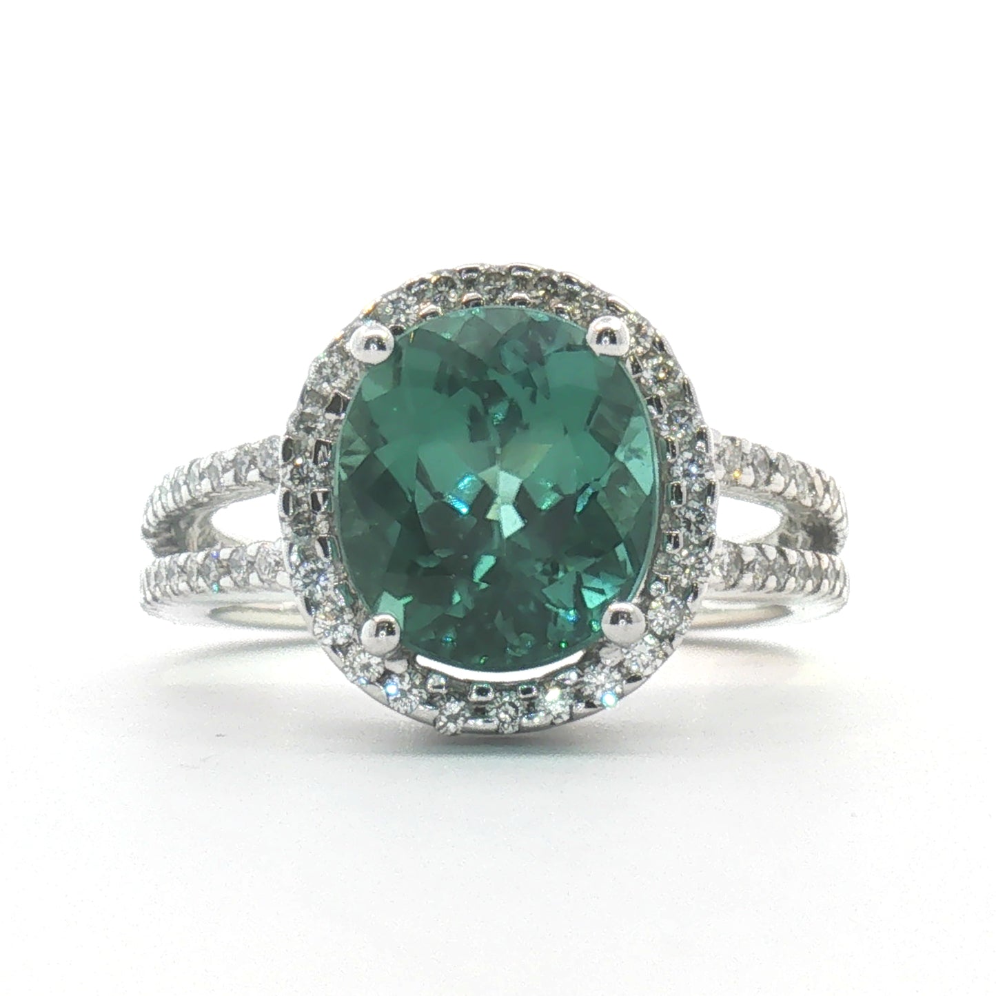 18K Deep Seafoam Tourmaline Split Shank Fashion Ring
