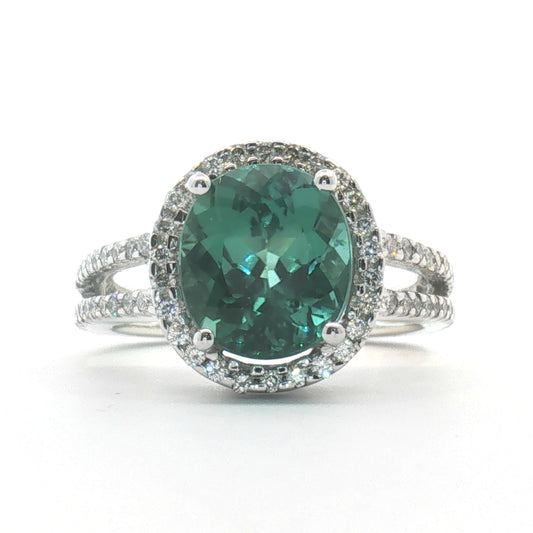 18K Deep Seafoam Tourmaline Split Shank Fashion Ring