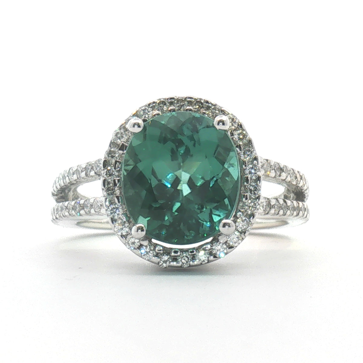 18K Deep Seafoam Tourmaline Split Shank Fashion Ring