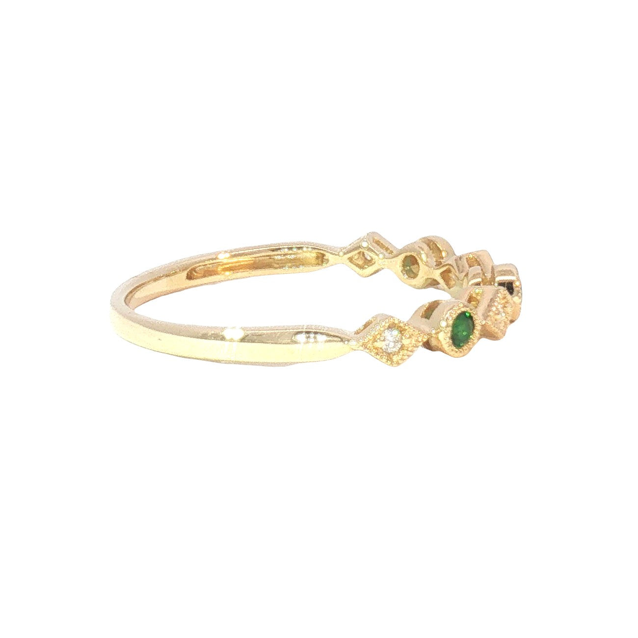 14K Milgrain Diamond Pattern Emerald Stackable Band