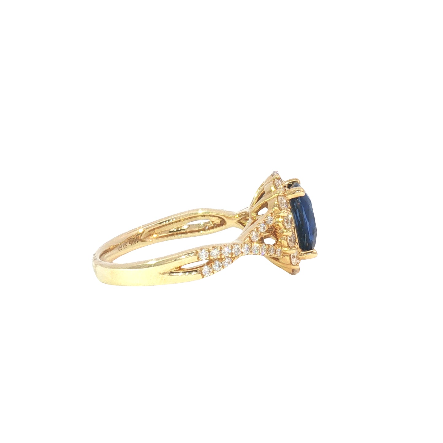18K Split-Shank Elongated Cushion Blue Sapphire Fashion Ring