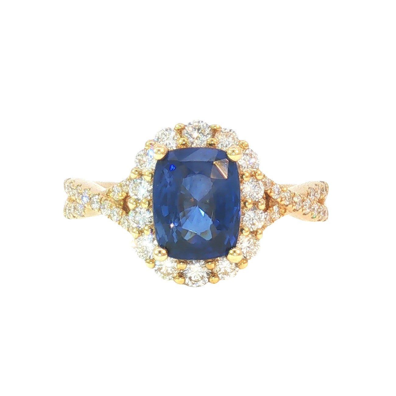 18K Split-Shank Elongated Cushion Blue Sapphire Fashion Ring
