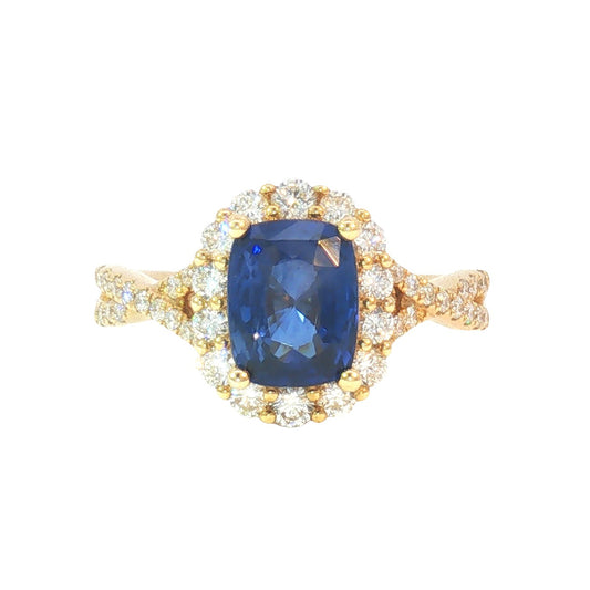 18K Split-Shank Elongated Cushion Blue Sapphire Fashion Ring