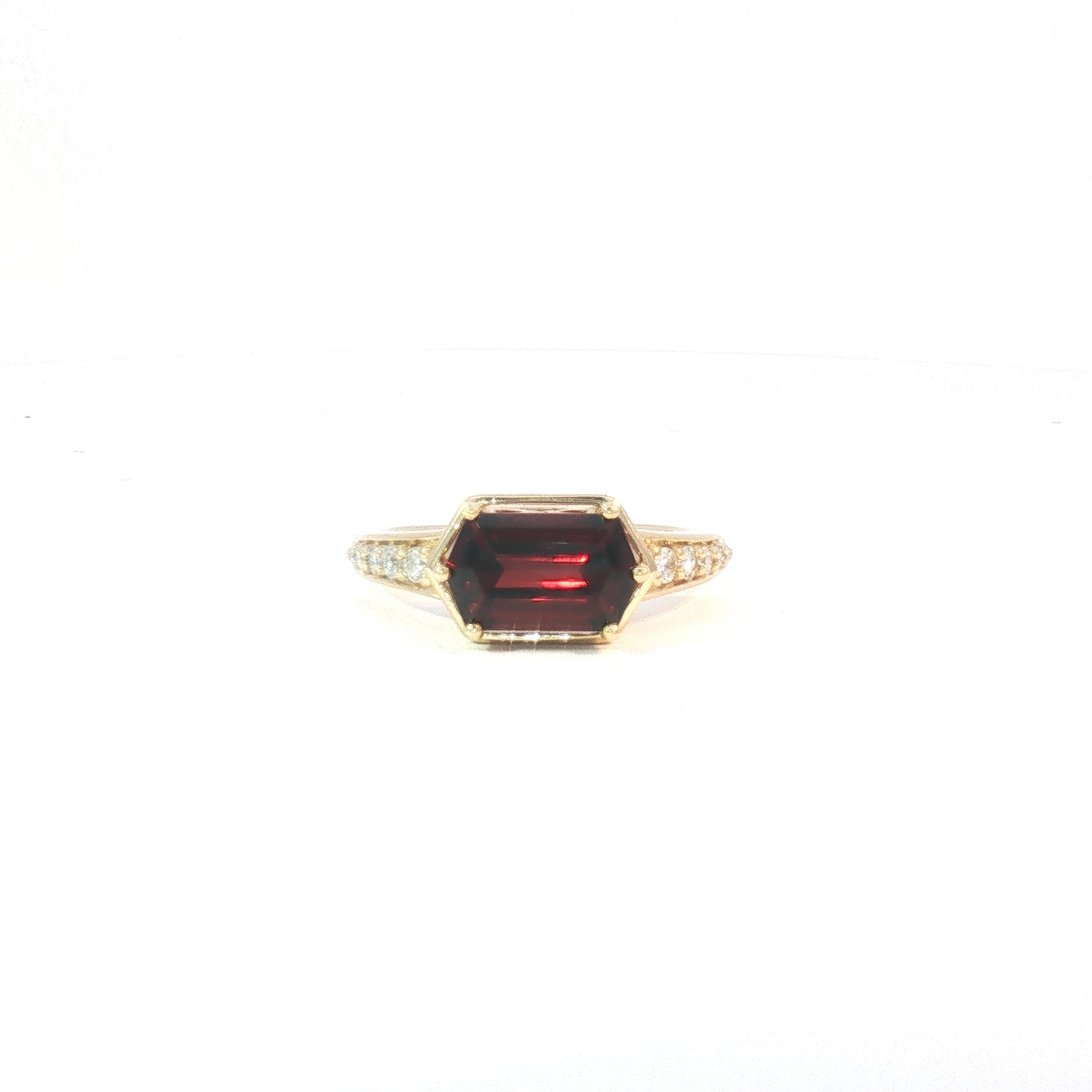 14K East West Hexagon Garnet Fashion Ring