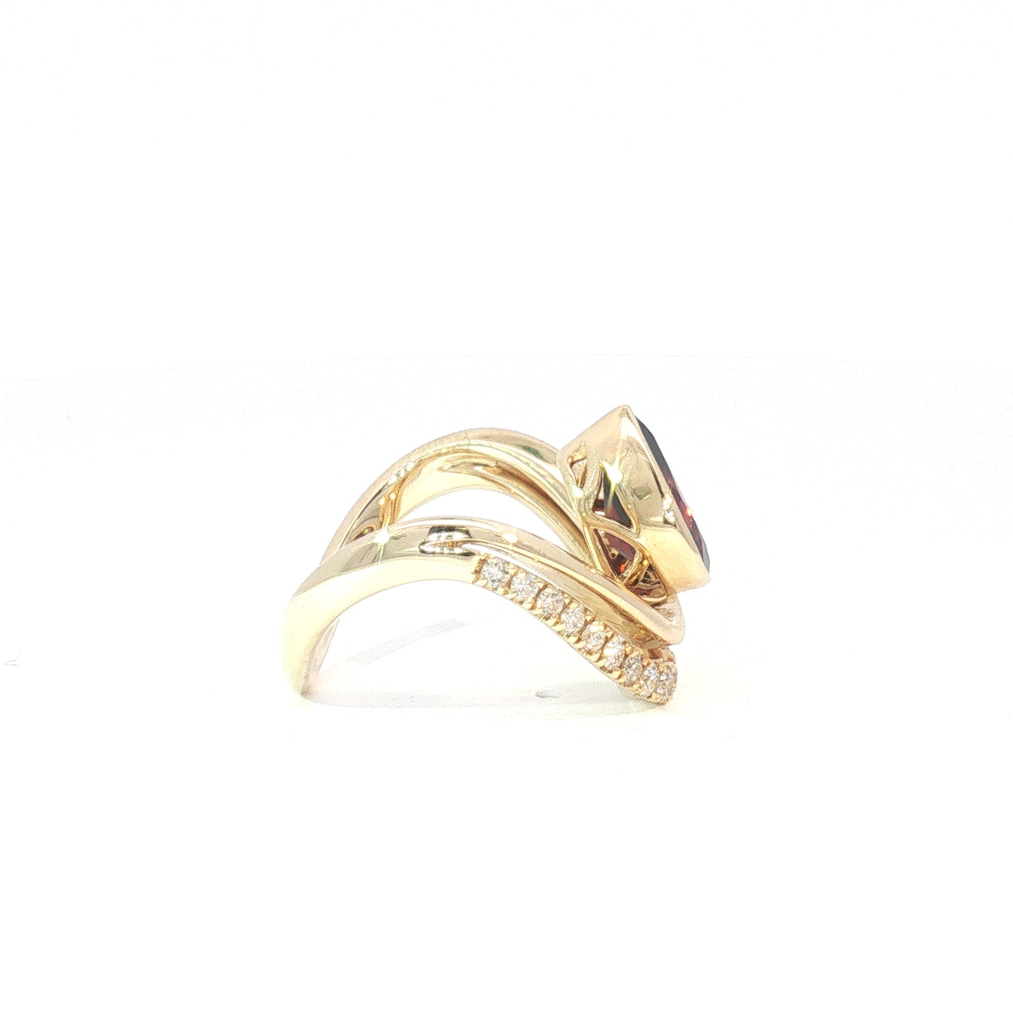 14K Curved Asymmetrical Pear Garnet & Diamond Fashion Ring