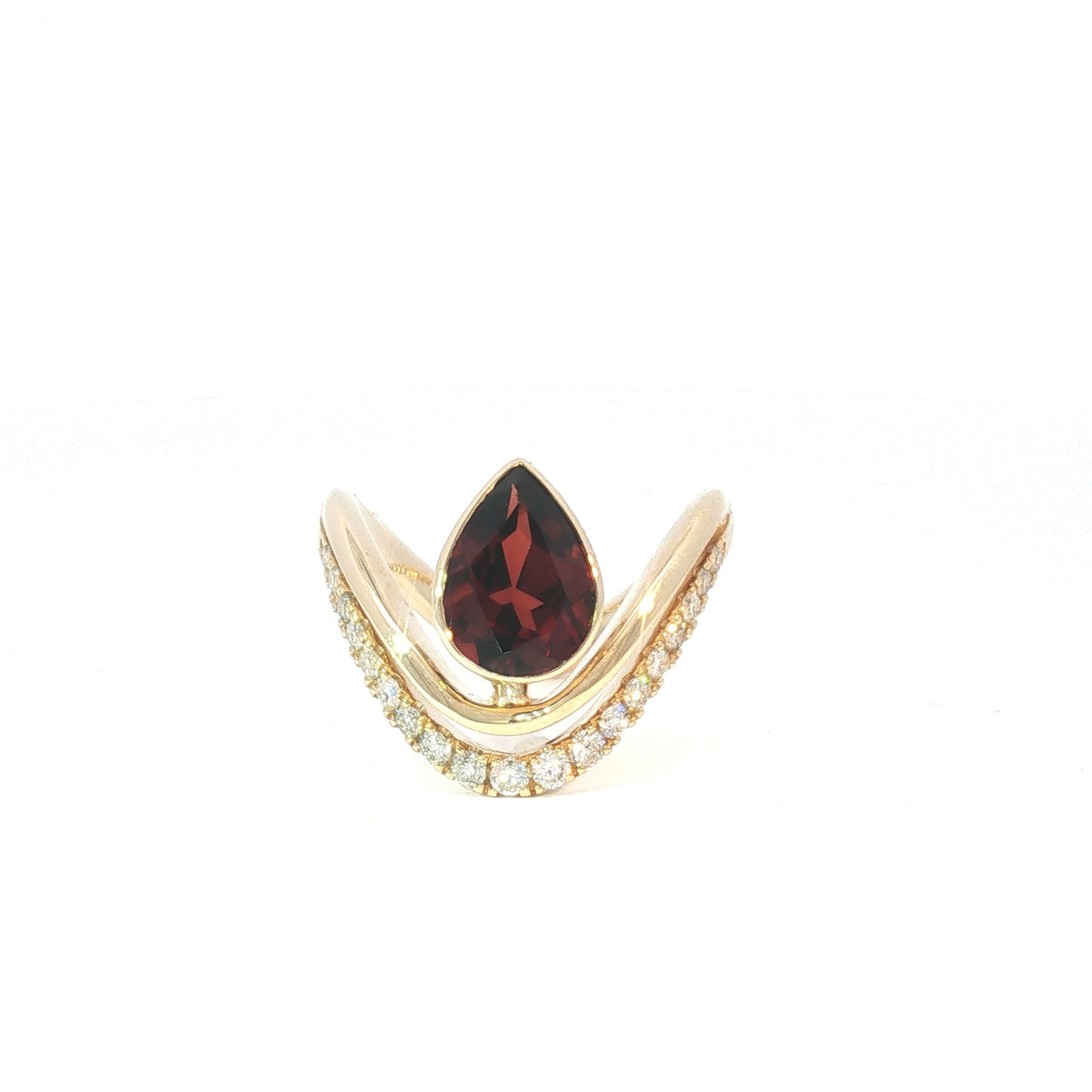 14K Curved Asymmetrical Pear Garnet & Diamond Fashion Ring