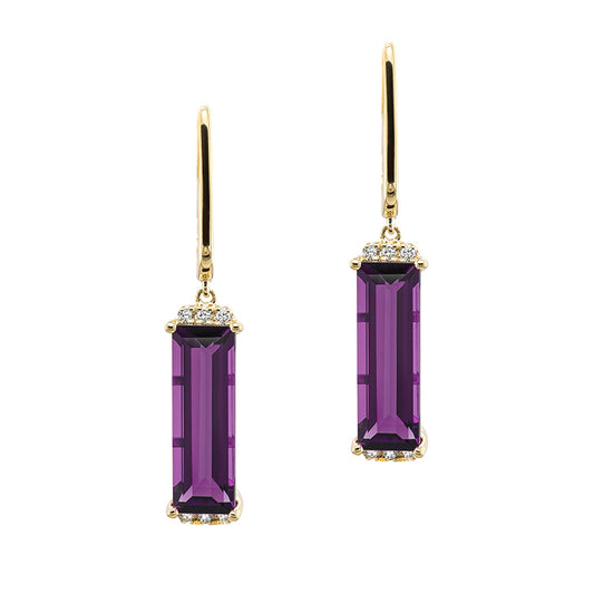 14K Emerald Cut Amethyst Drop Earrings