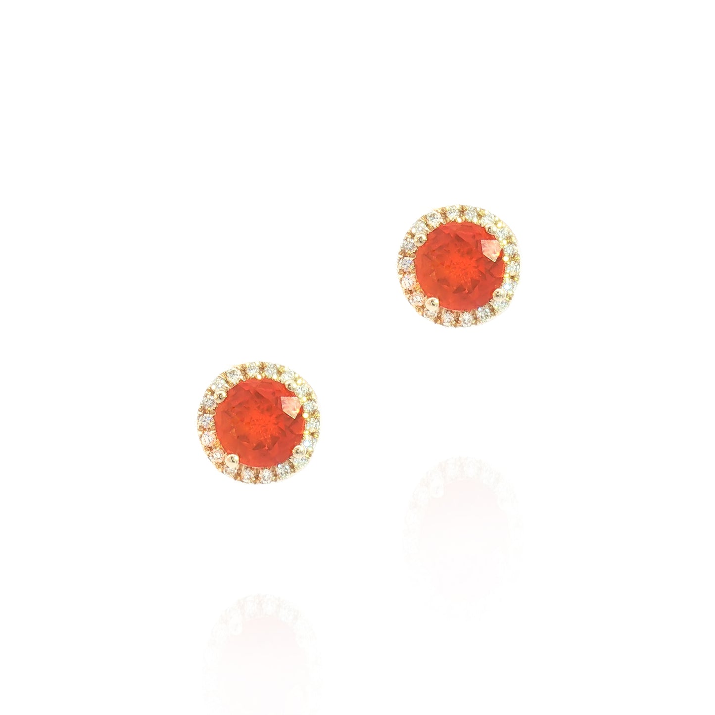 14K Fire Opal & Diamond Halo Stud Earrings