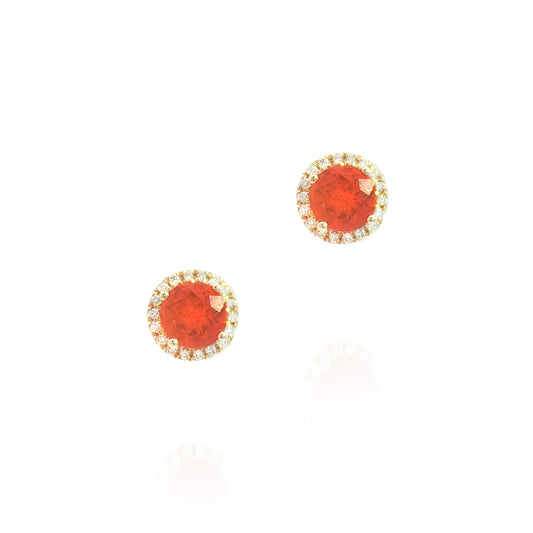 14K Fire Opal & Diamond Halo Stud Earrings