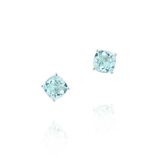 14K Aquamarine Cushion Stud Earrings