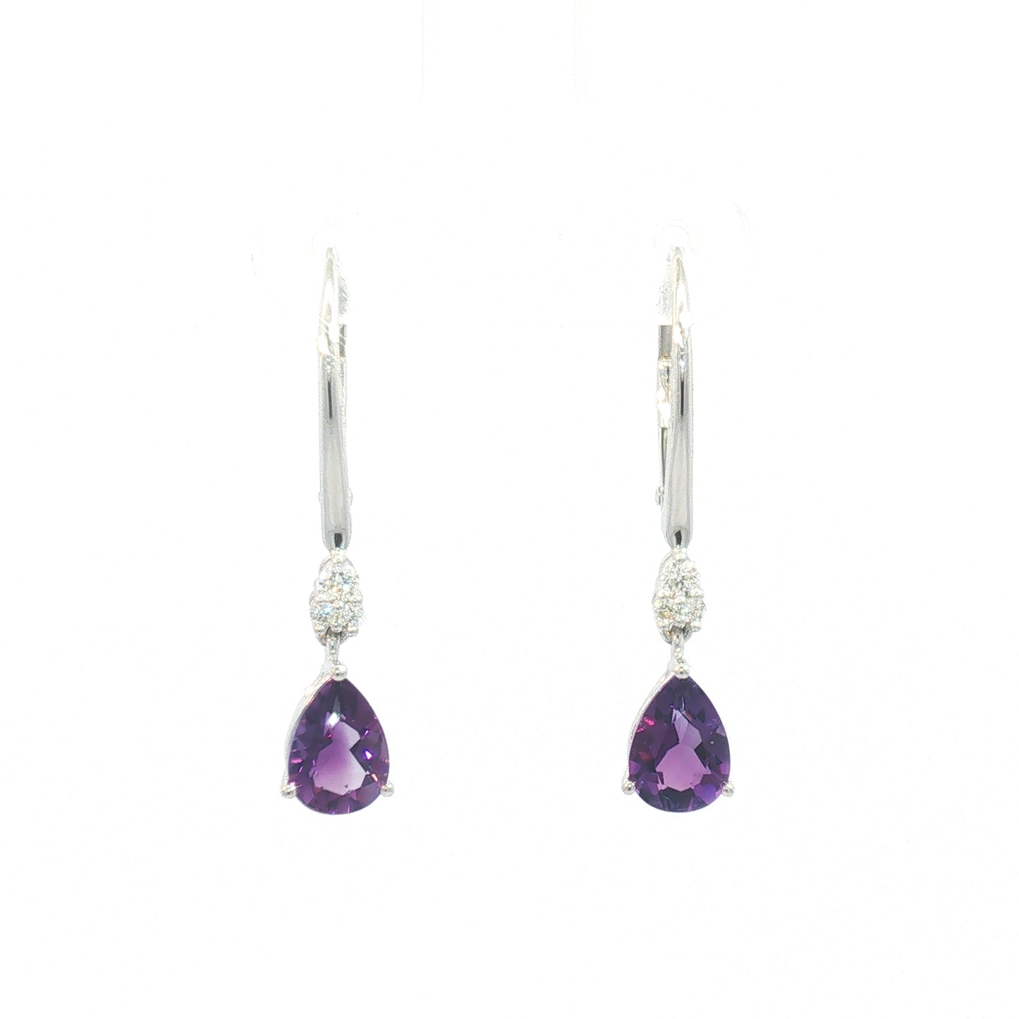 14K Pear Amethyst Leverback Drop Earrings