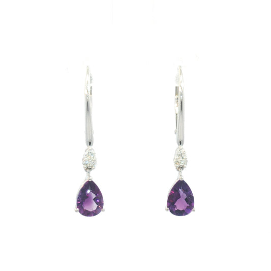14K Pear Amethyst Leverback Drop Earrings