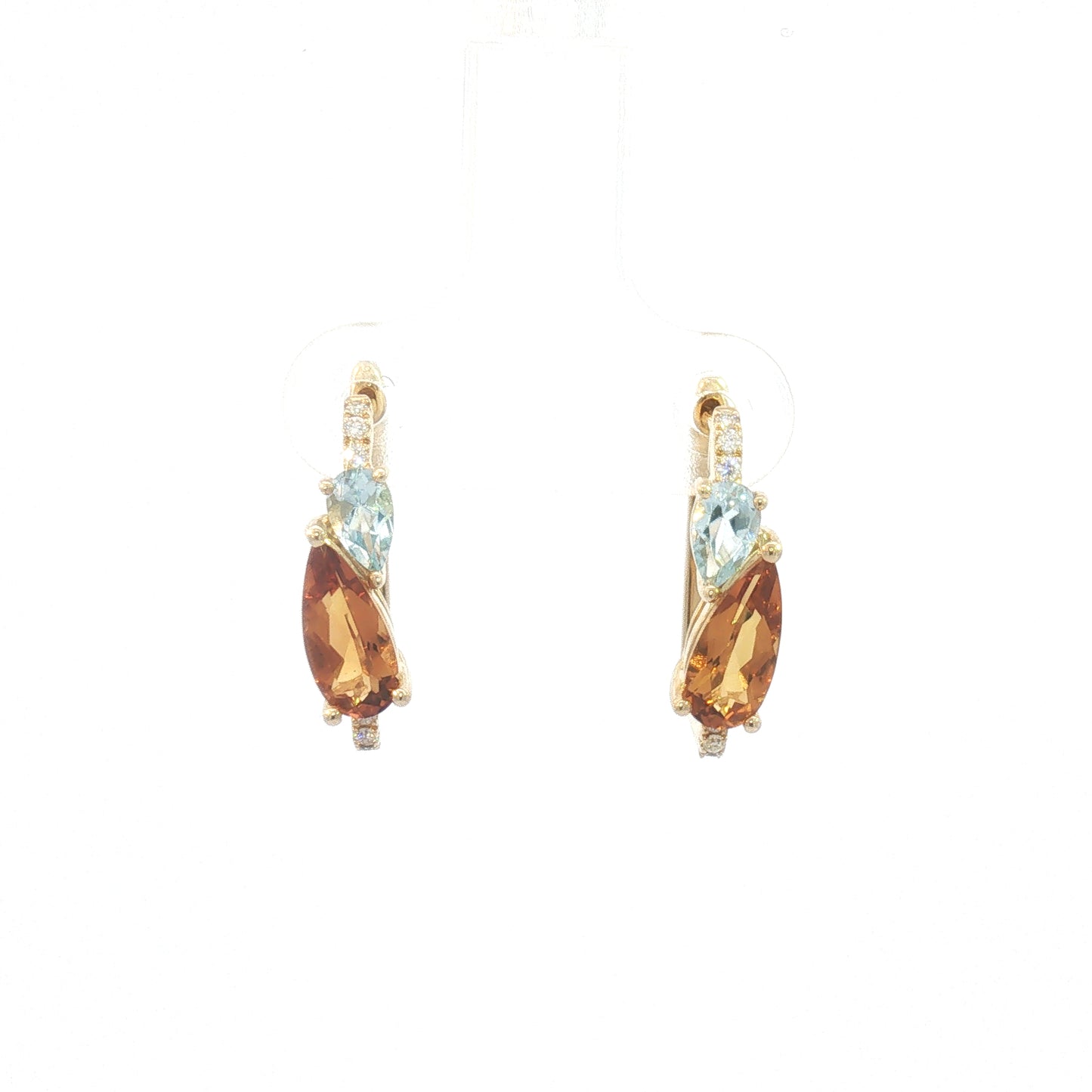 14K Pear Citrine & Sky Blue Topaz Square Hoop Earrings
