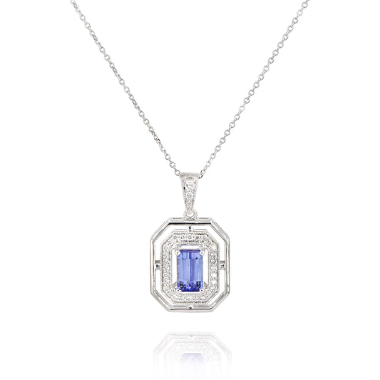 14K Art Deco Emerald-Cut Tanzanite Pendant