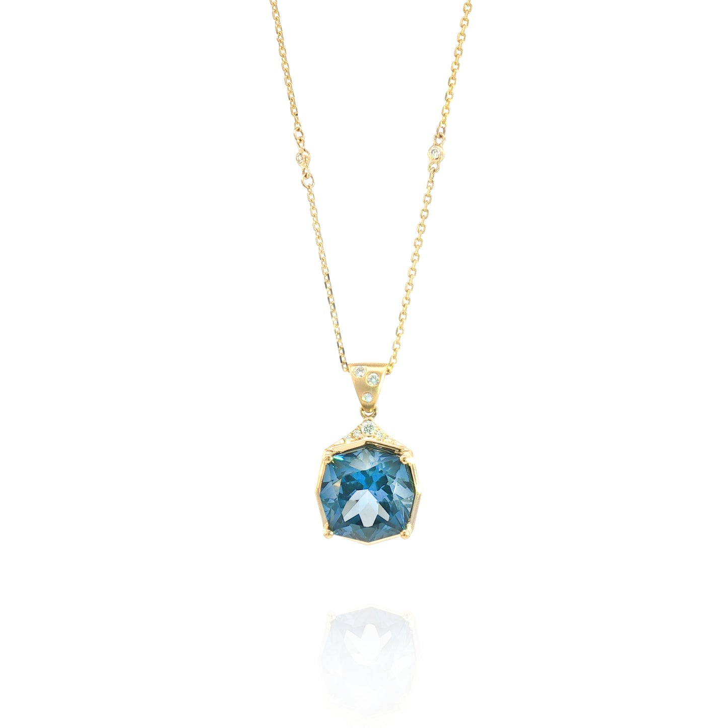 14K Satin Octagon London Blue Topaz & Diamond Pendant