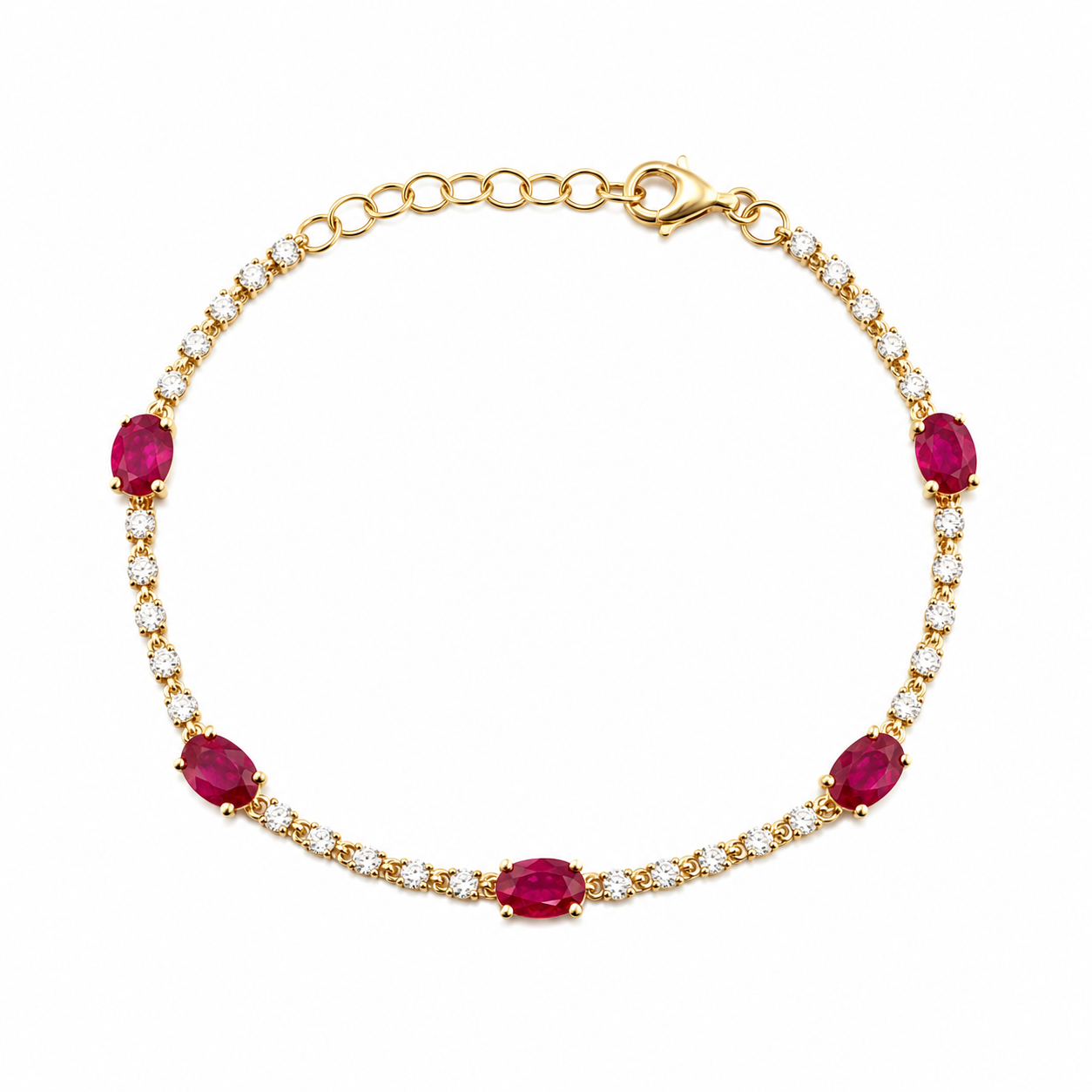 14K Oval Ruby & Diamond Station Bracelet