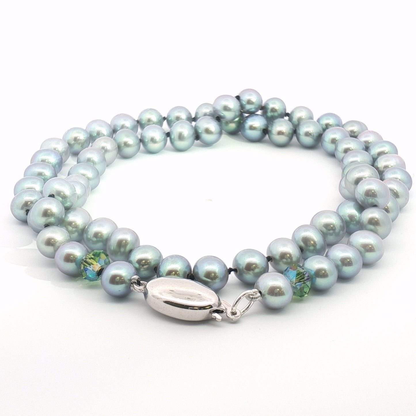 Freshwater Gray Pearl & Crystal Accented Single Strand