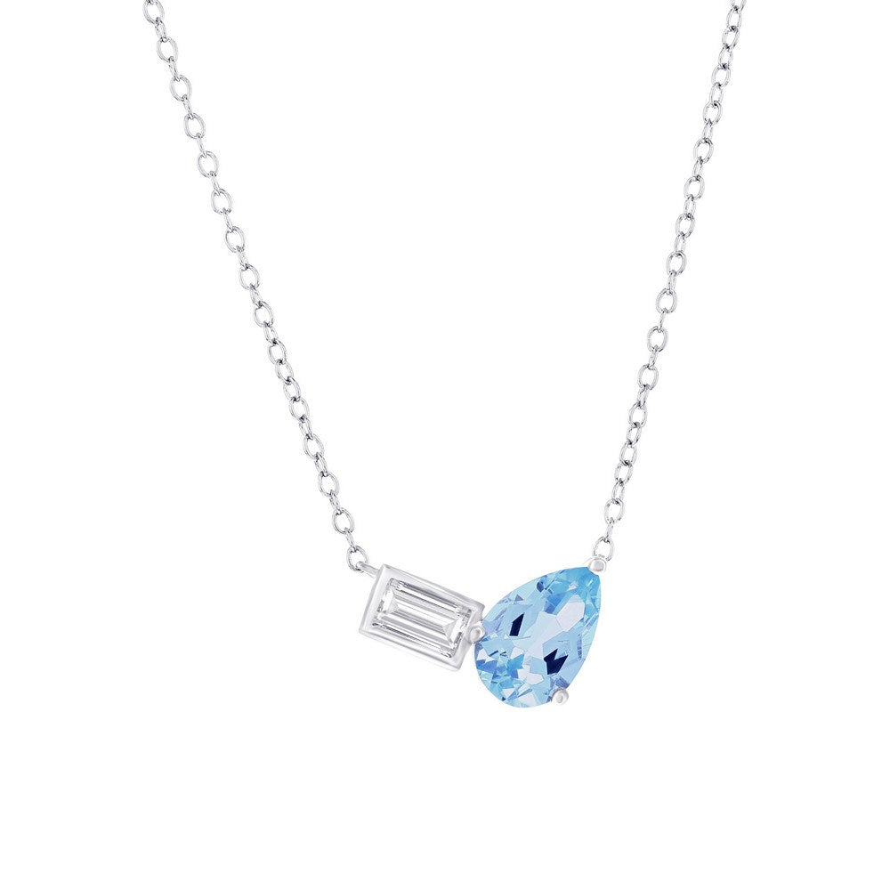 Sterling Silver Blue & White Topaz Toi et Moi Stationary Necklace