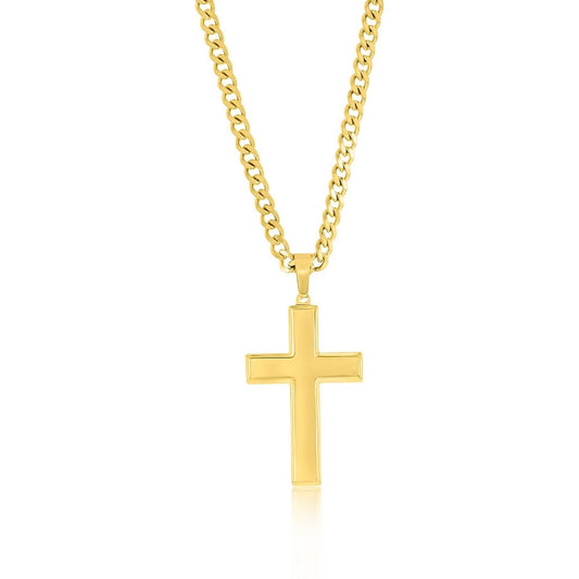 14K Gold Plated Cross Pendant Curb Chain