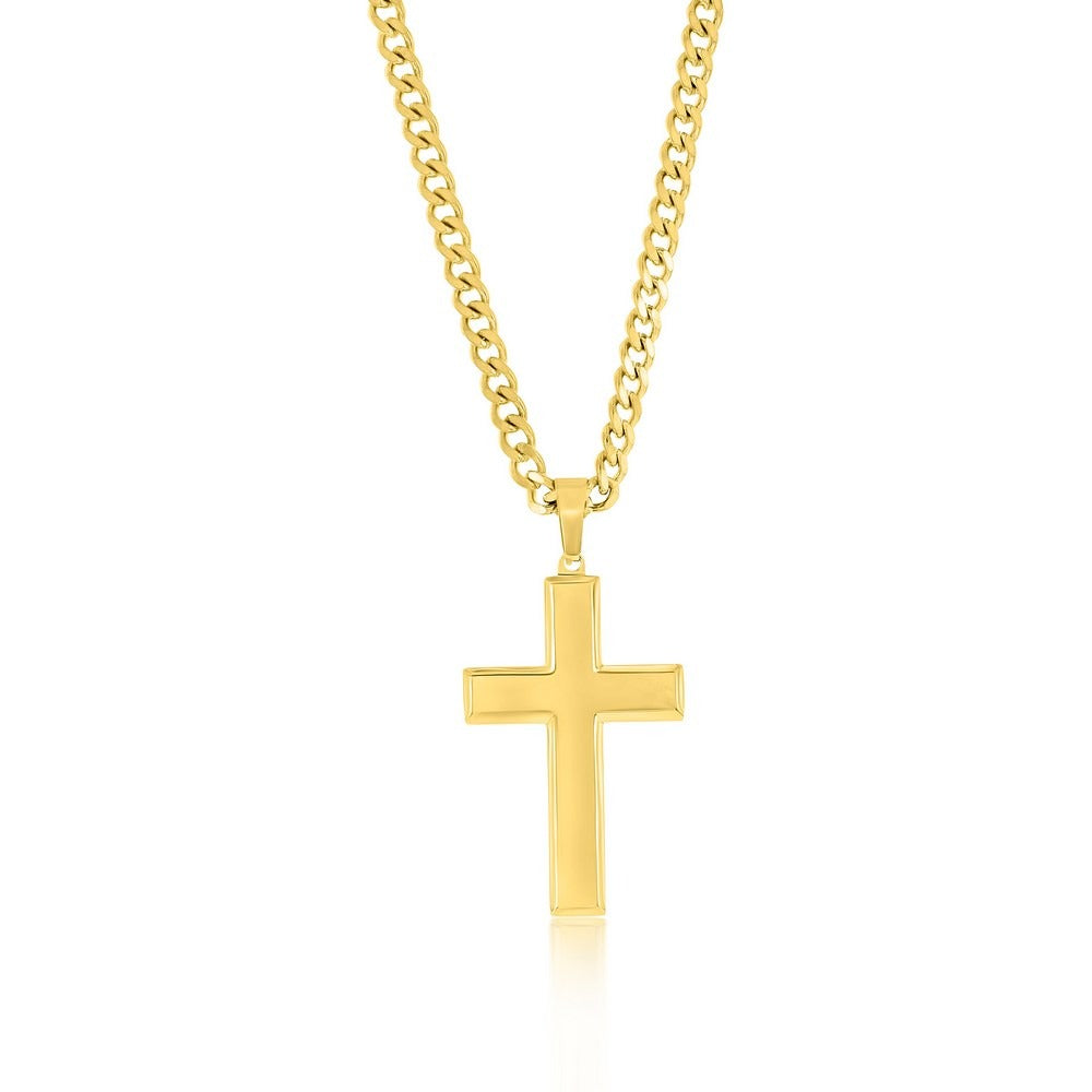 14K Gold Plated Cross Pendant Curb Chain