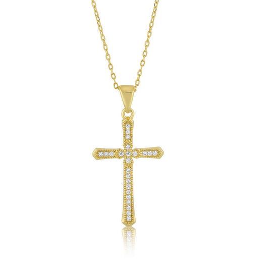 14K Gold-Plated Pave CZ Cross Necklace