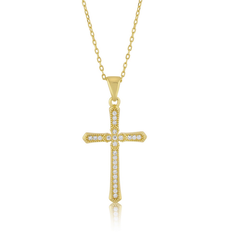 14K Gold-Plated Pave CZ Cross Necklace