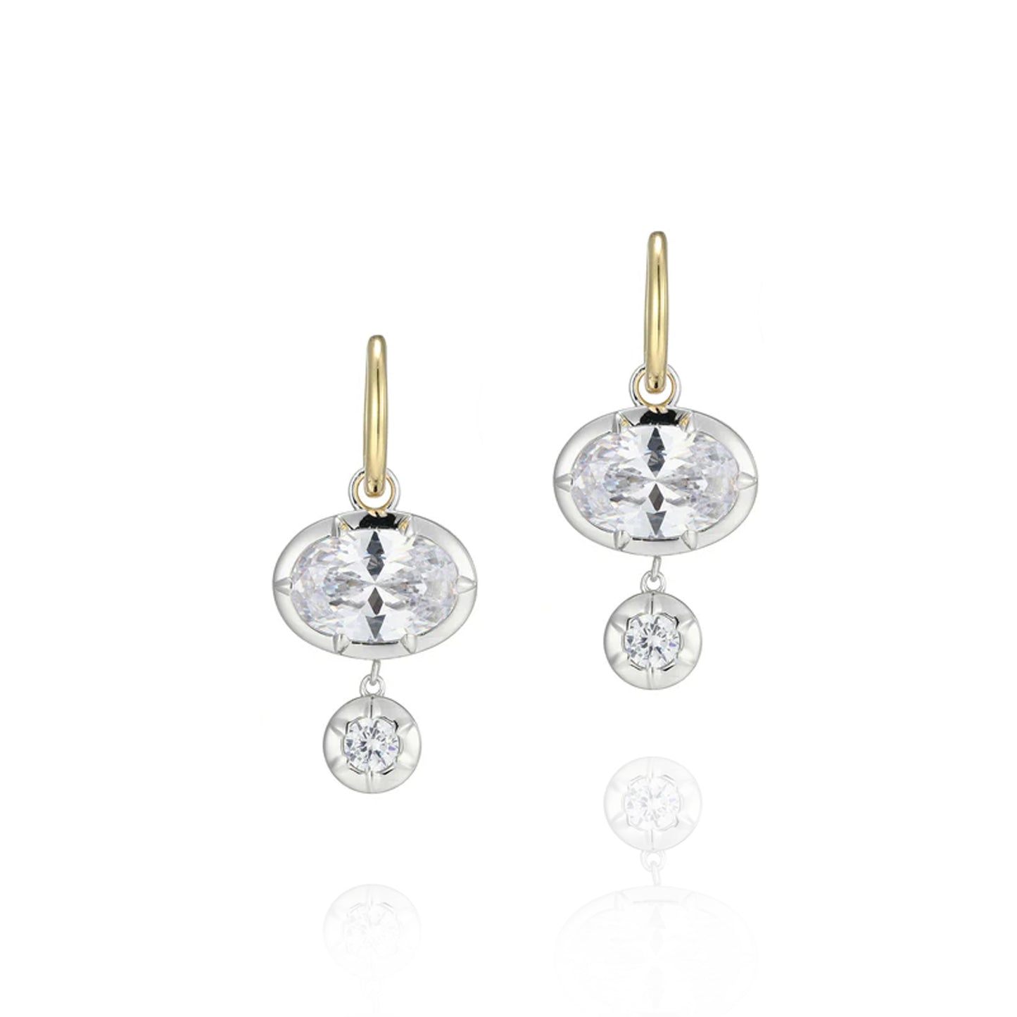 Sterling Silver East West Oval CZ Drop Huggie Earrings