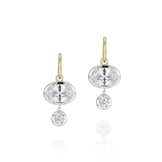 Sterling Silver East West Oval CZ Drop Huggie Earrings