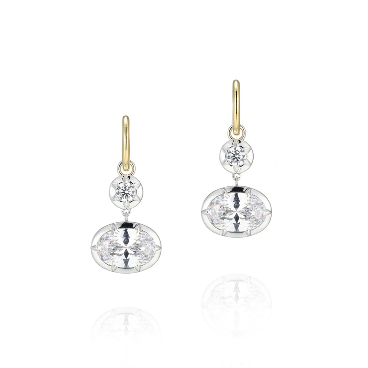 Sterling Silver East West Oval CZ Drop Huggie Earrings