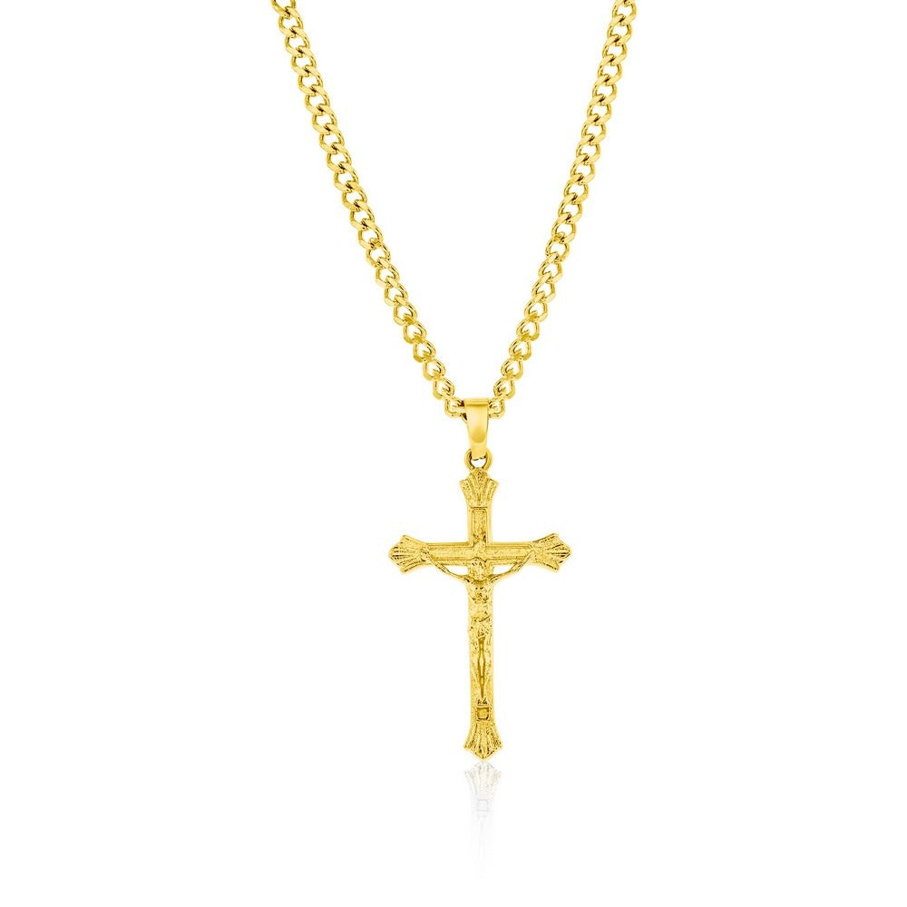 Stainless Steel 14K Gold Plated Crucifix Necklace