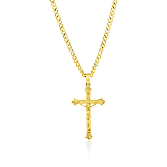 Stainless Steel 14K Gold Plated Crucifix Necklace