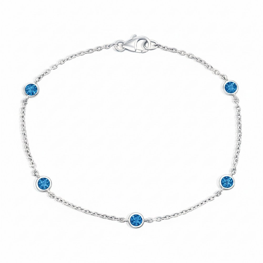 Sterling Silver Bezel-Set Created Swiss Blue Topaz Station Bracelet