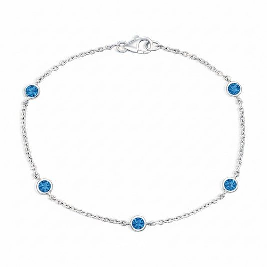 Sterling Silver Bezel-Set Created Swiss Blue Topaz Station Bracelet