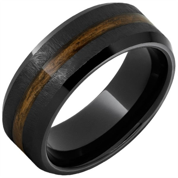 Black Ceramic Band with Bourbon Barrel Inlay