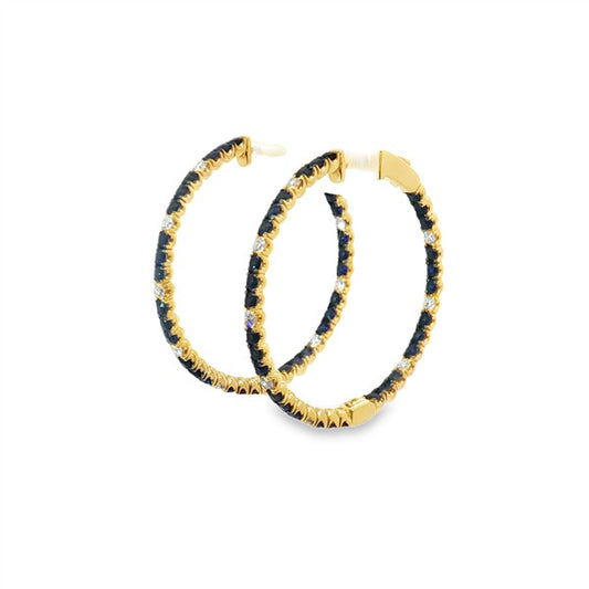 14 Karat Sapphire & Diamond Hoop Earrings