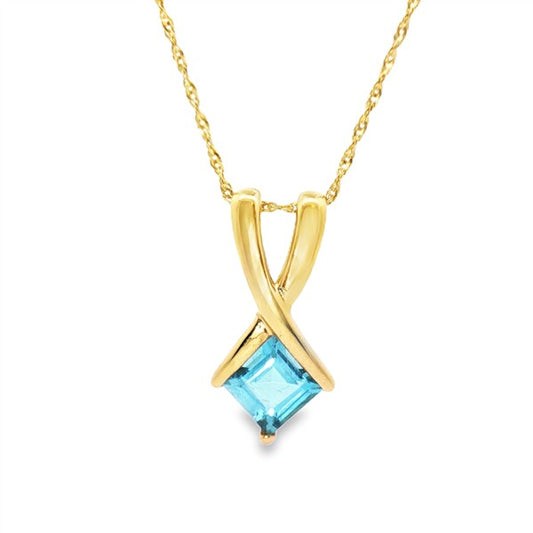 14 Karat Yellow Gold Blue Topaz Wishbone Bail Pendant