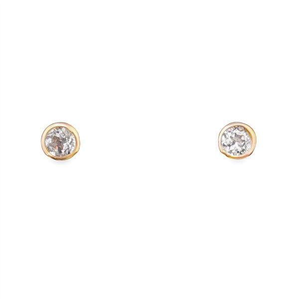 14K White Topaz "April" Birthstone Bezel Stud Earrings