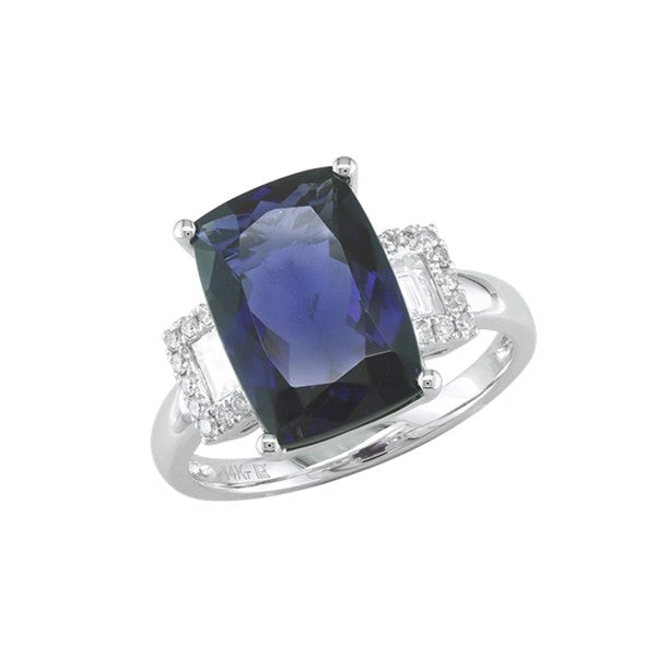 14K Three Stone Iolite & Baguette Diamond Fashion Ring