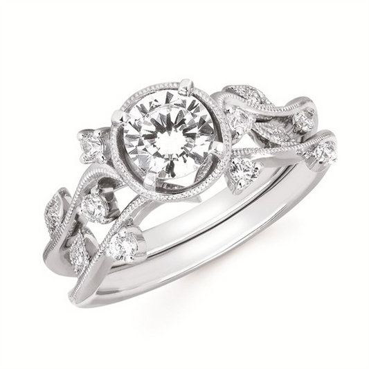 14K Floral Milgrain Diamond Semi-Mount Engagement Ring