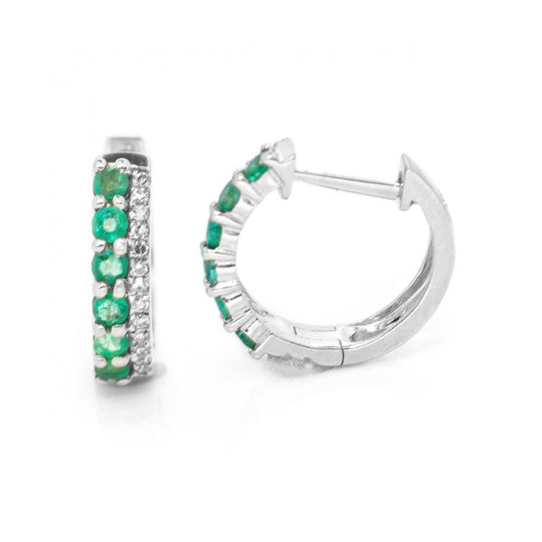 14K Two Row Emerald & Diamond Huggie Hoops