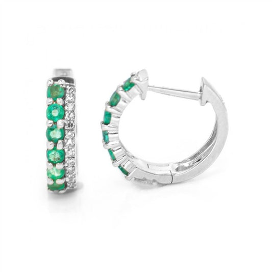 14K Two Row Emerald & Diamond Huggie Hoops