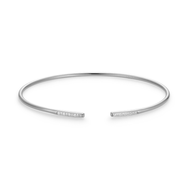 Sterling Silver Pave Minimalist Lab Grown Diamond Flex Cuff Diamonds Bracelet