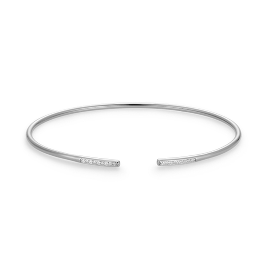 Sterling Silver Pave Minimalist Lab Grown Diamond Flex Cuff Diamonds Bracelet