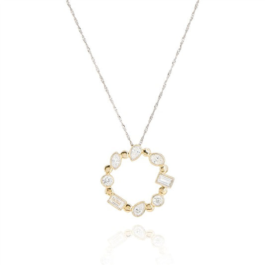 14K Multi-Shape Bezel-Set Diamond Circle Pendant