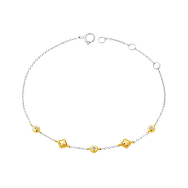 14K Clover Shape Bead & Diamond Station Bracelet