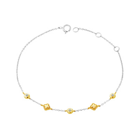 14K Clover Shape Bead & Diamond Station Bracelet