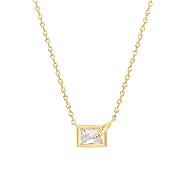 14K Gold Plated Sparkling CZ Bezel Cube Necklace