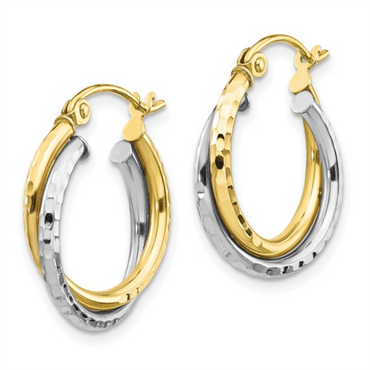 10 Karat Two Tone Gold Twisted Hoop Earrings