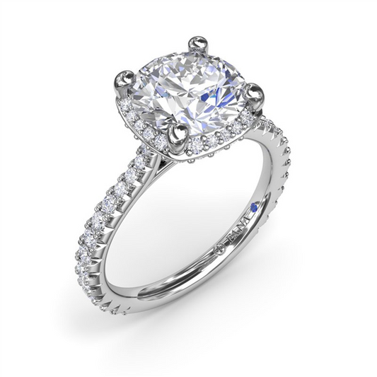 14K Cushion Halo Diamond Semi-Mount Engagement Ring