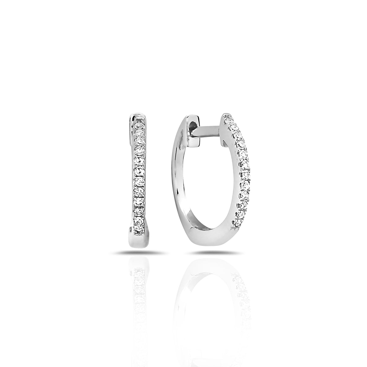 14K White Gold Small Diamond Hoop Earrings